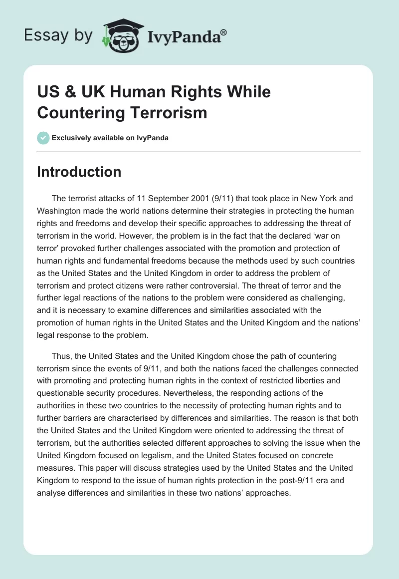 US & UK Human Rights While Countering Terrorism. Page 1