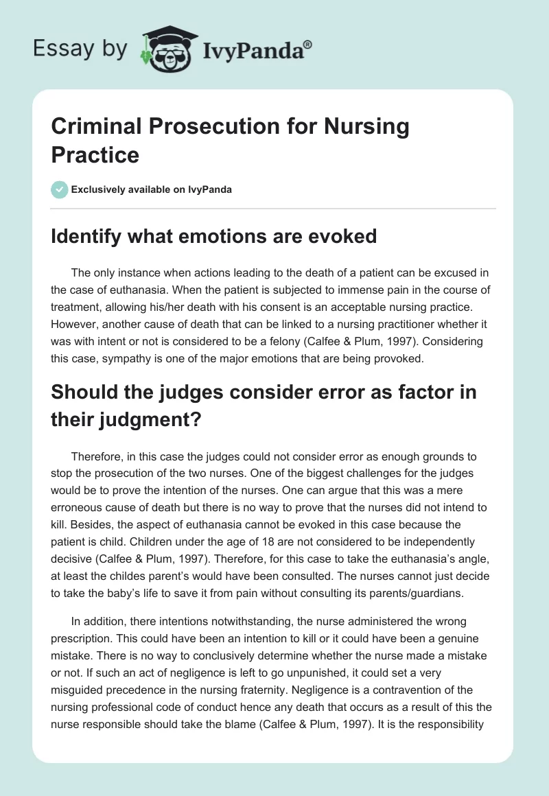 Criminal Prosecution for Nursing Practice. Page 1