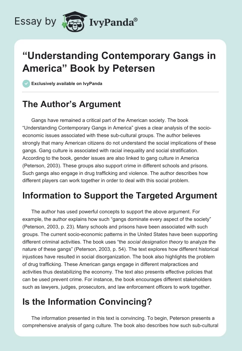 “Understanding Contemporary Gangs in America” Book by Petersen. Page 1