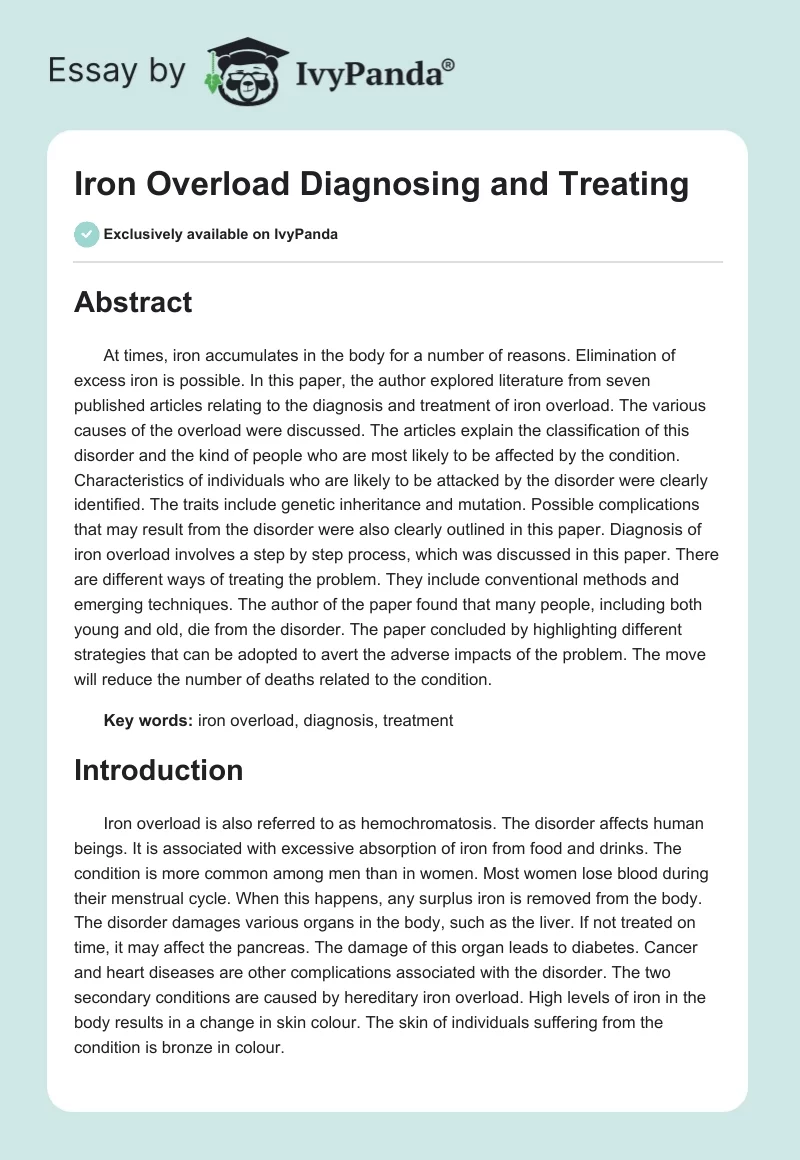 Iron Overload Diagnosing and Treating. Page 1
