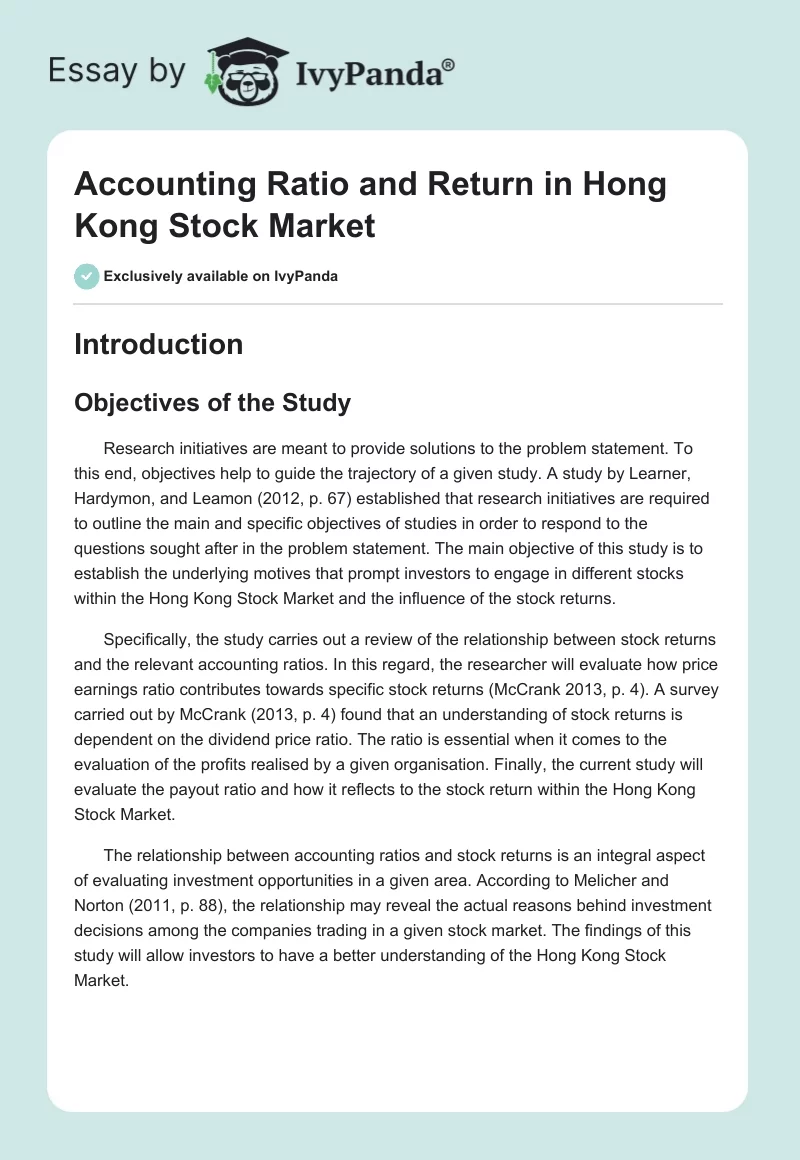 Accounting Ratio and Return in Hong Kong Stock Market. Page 1