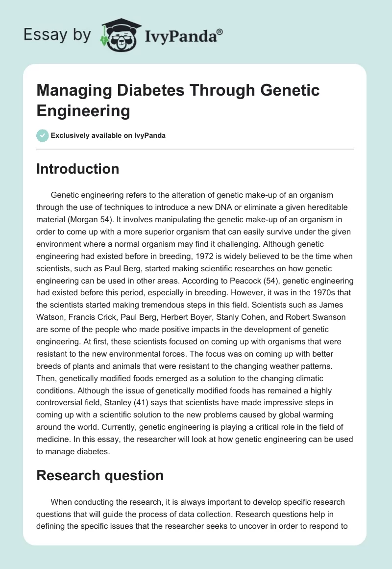 Managing Diabetes Through Genetic Engineering. Page 1