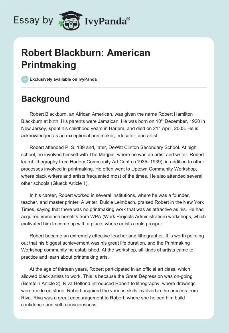 Robert Blackburn: American Printmaking. Page 1