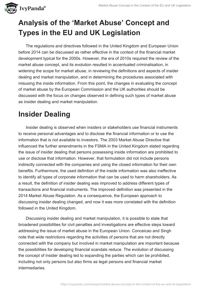 Market Abuse Concept in the Context of the EU and UK Legislation. Page 5