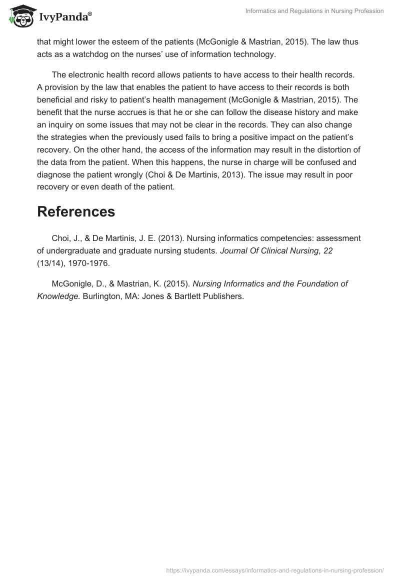 Informatics and Regulations in Nursing Profession. Page 2