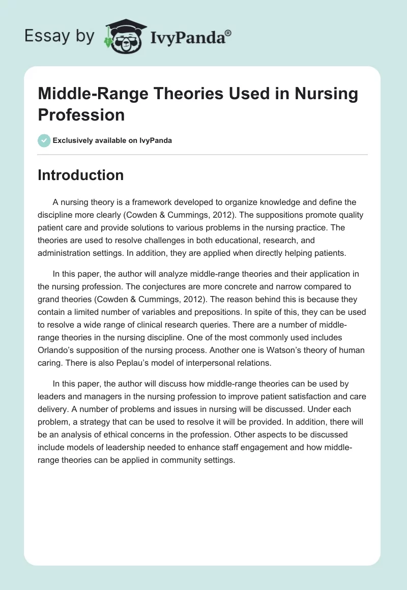 Middle-Range Theories Used in Nursing Profession. Page 1