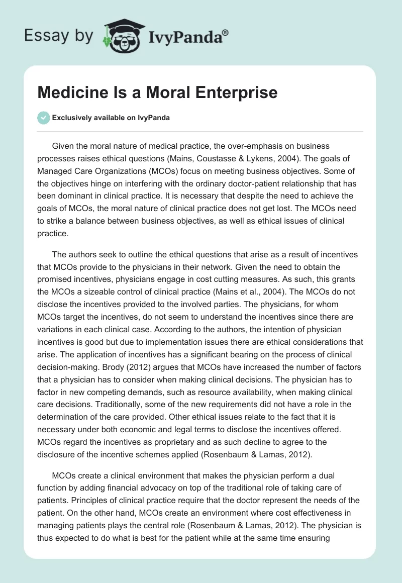 Medicine Is a Moral Enterprise. Page 1