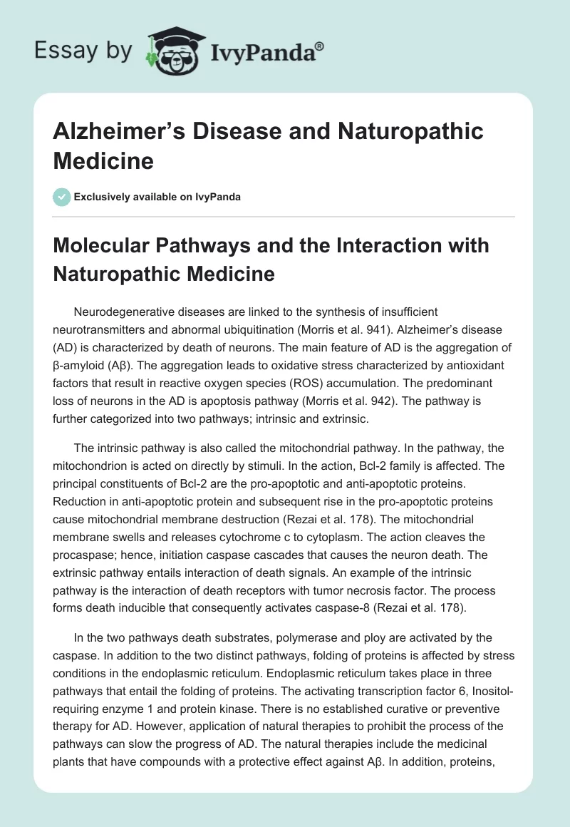 Alzheimer’s Disease and Naturopathic Medicine. Page 1