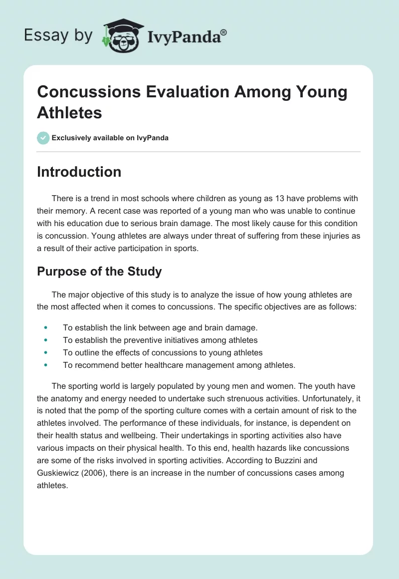 Concussions Evaluation Among Young Athletes. Page 1