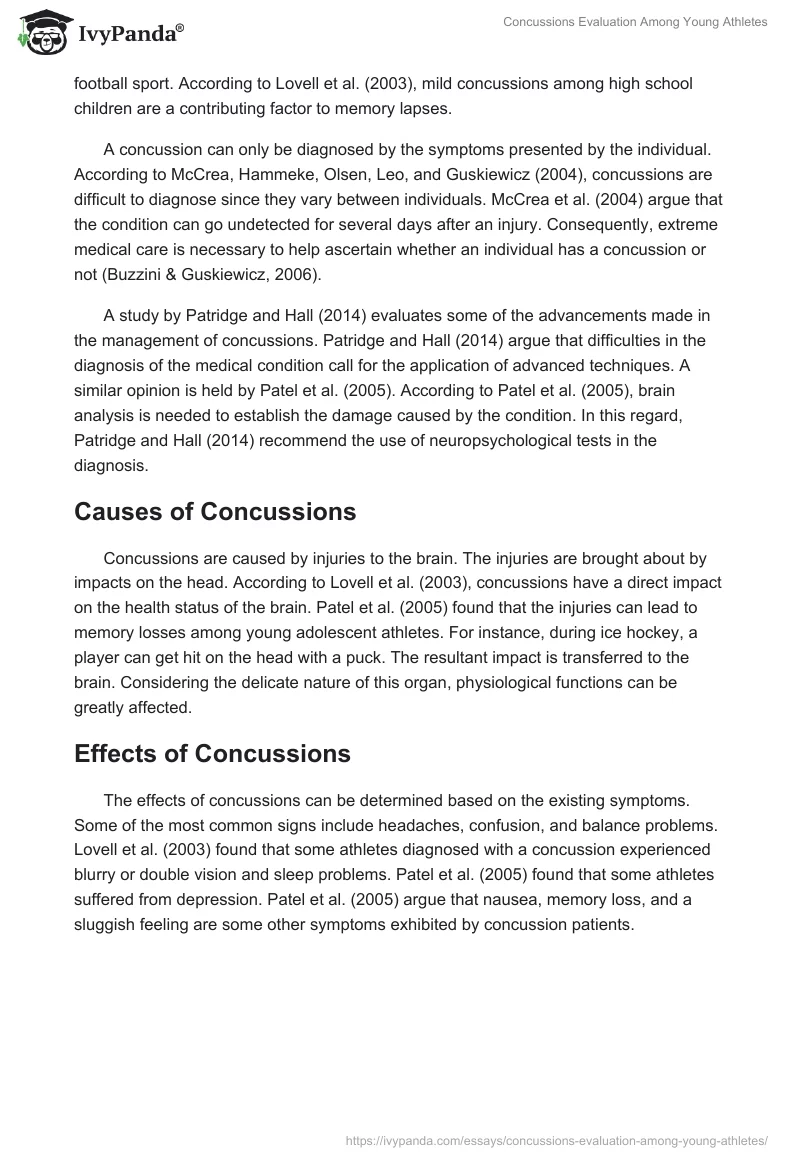 Concussions Evaluation Among Young Athletes. Page 3