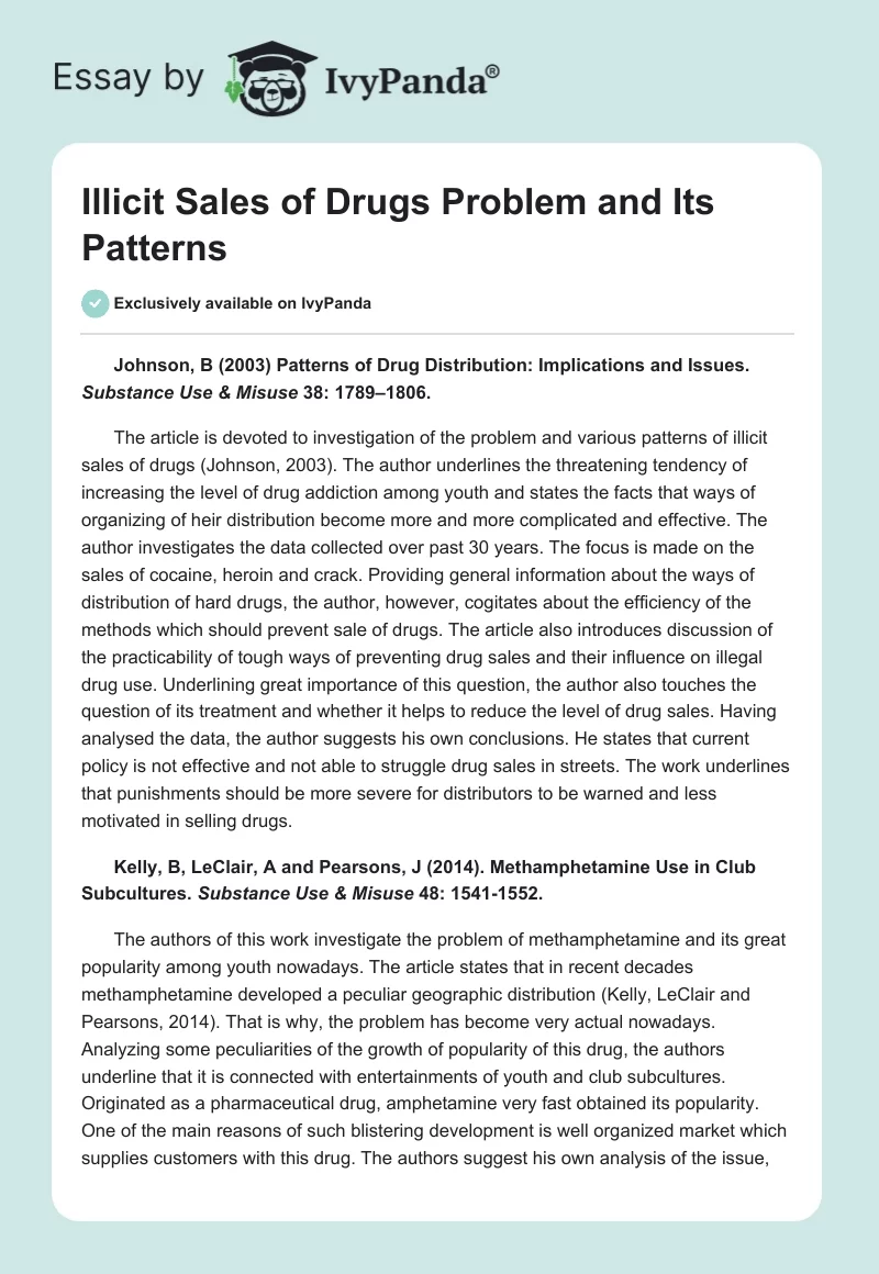Illicit Sales of Drugs Problem and Its Patterns. Page 1