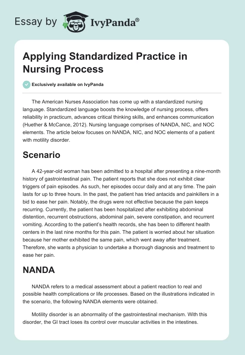 Applying Standardized Practice in Nursing Process. Page 1