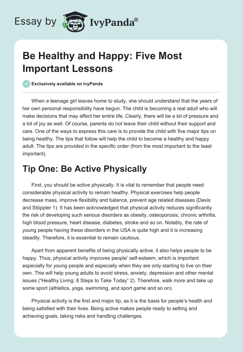 Be Healthy and Happy: Five Most Important Lessons. Page 1