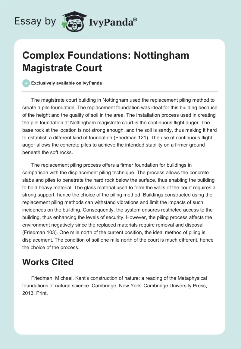 Complex Foundations: Nottingham Magistrate Court. Page 1