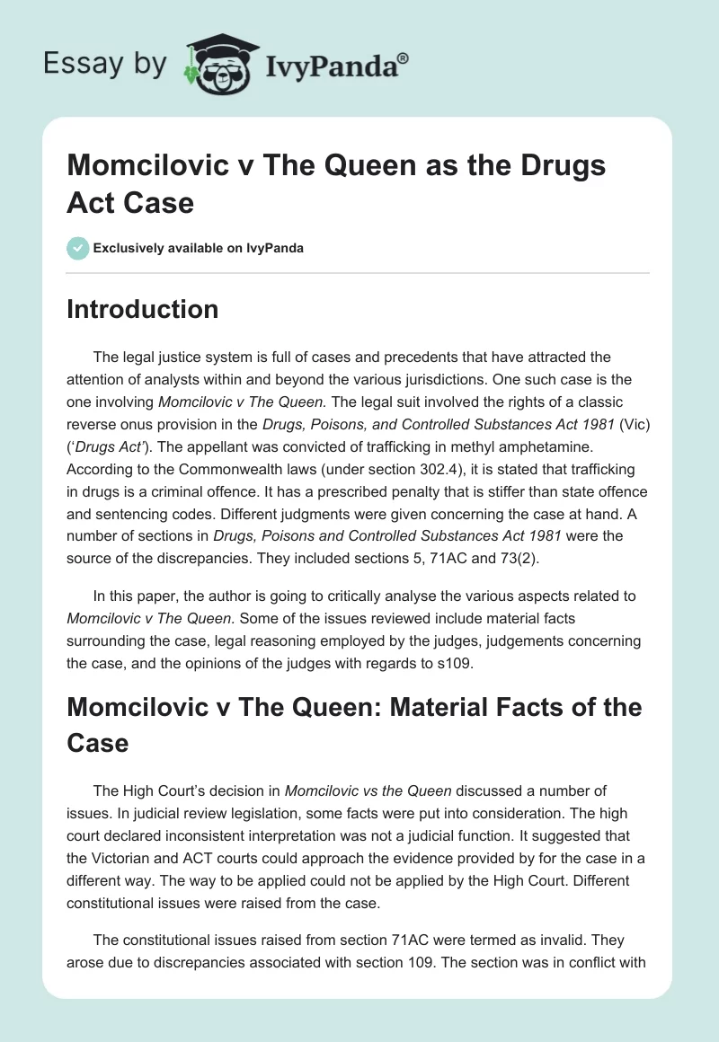 Momcilovic v The Queen as the Drugs Act Case. Page 1