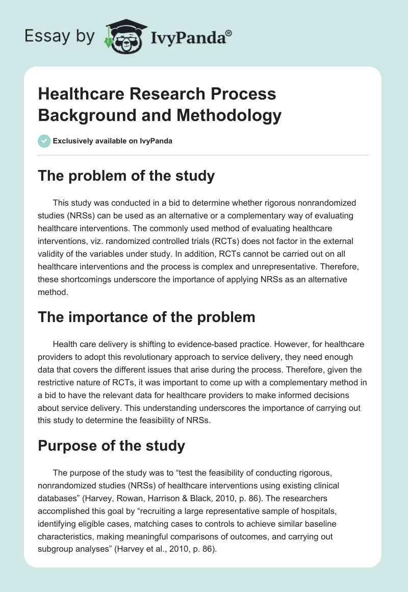 Healthcare Research Process Background and Methodology. Page 1