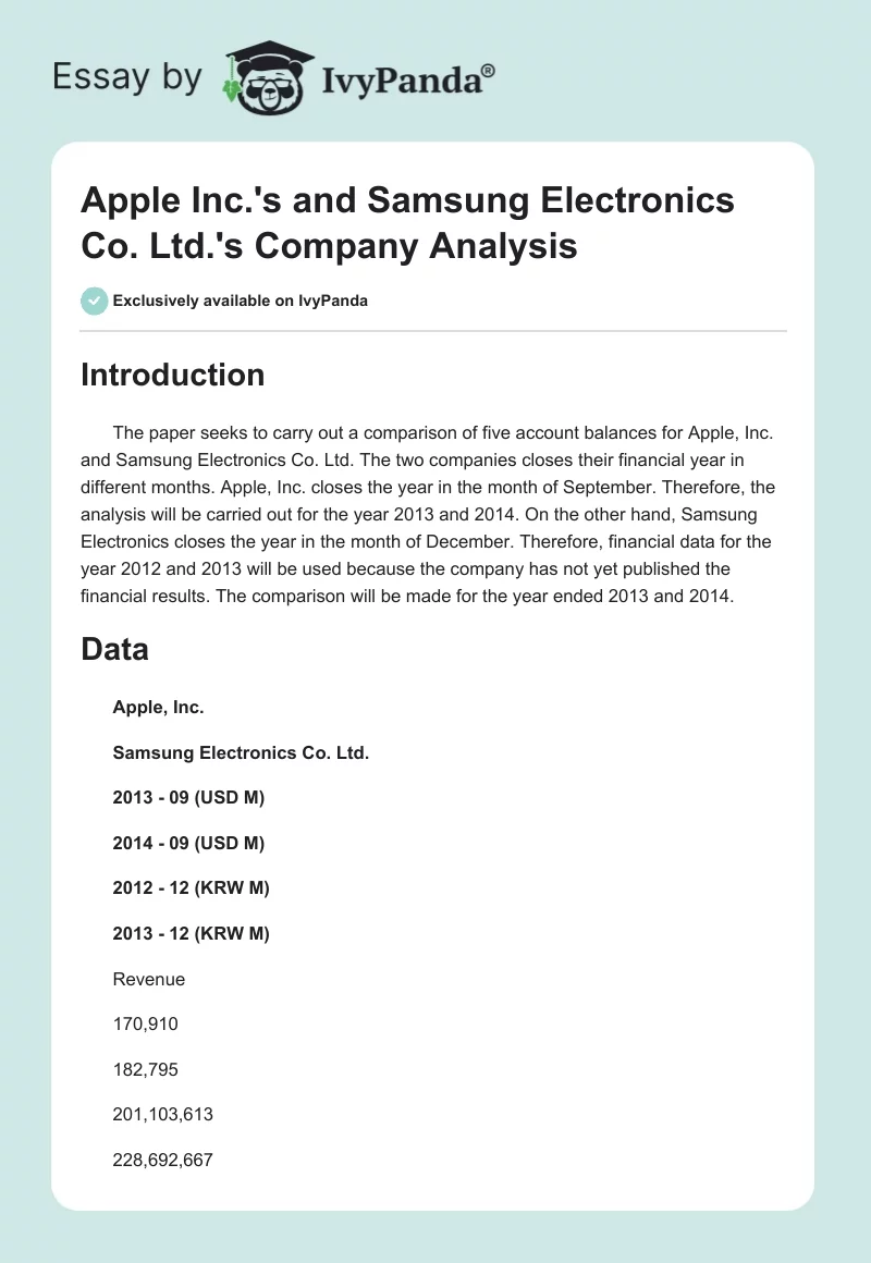 Apple Inc.'s and Samsung Electronics Co. Ltd.'s Company Analysis. Page 1