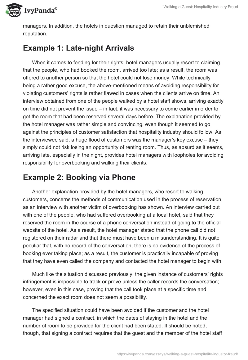Walking a Guest: Hospitality Industry Fraud. Page 3