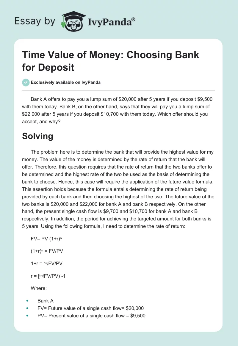 Time Value of Money: Choosing Bank for Deposit. Page 1