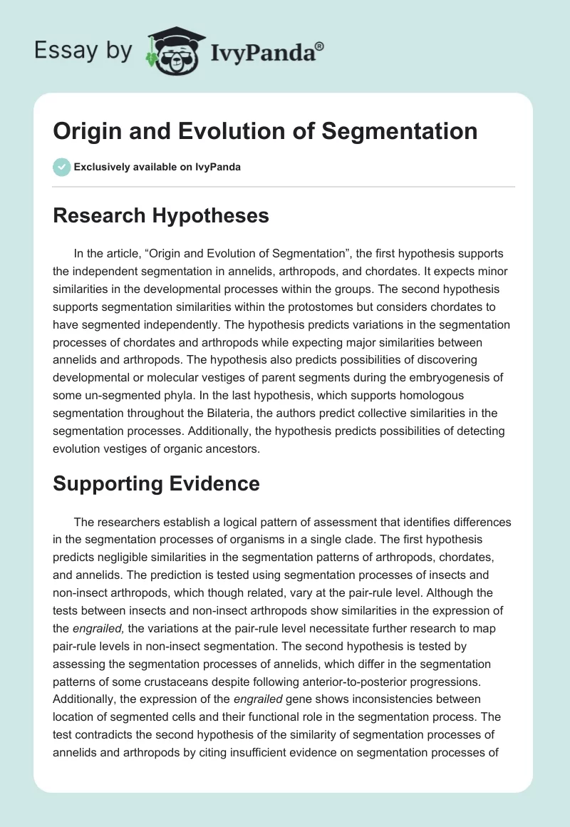 Origin and Evolution of Segmentation. Page 1