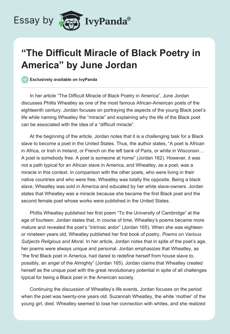 “The Difficult Miracle of Black Poetry in America” by June Jordan. Page 1
