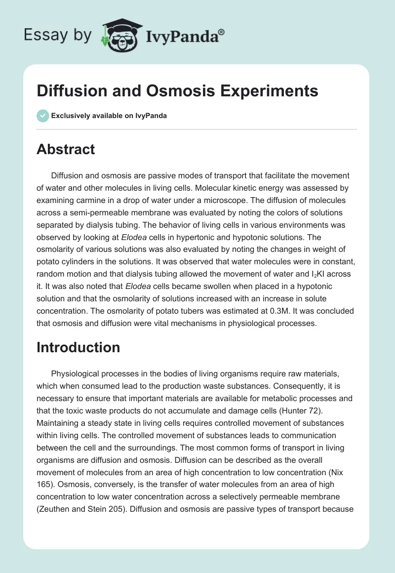 Diffusion and Osmosis Experiments. Page 1