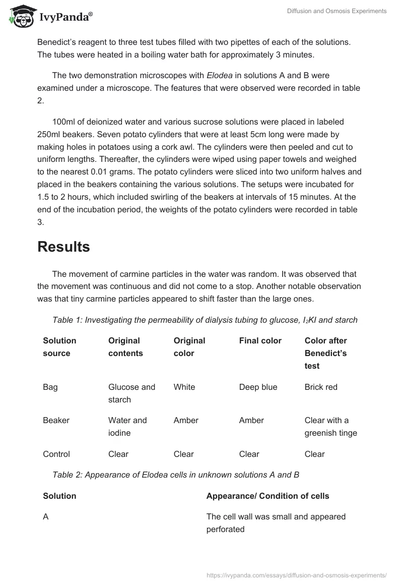 Diffusion and Osmosis Experiments. Page 3