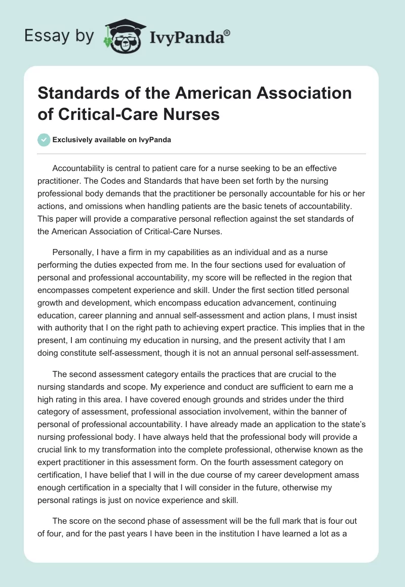 Standards of the American Association of Critical-Care Nurses. Page 1