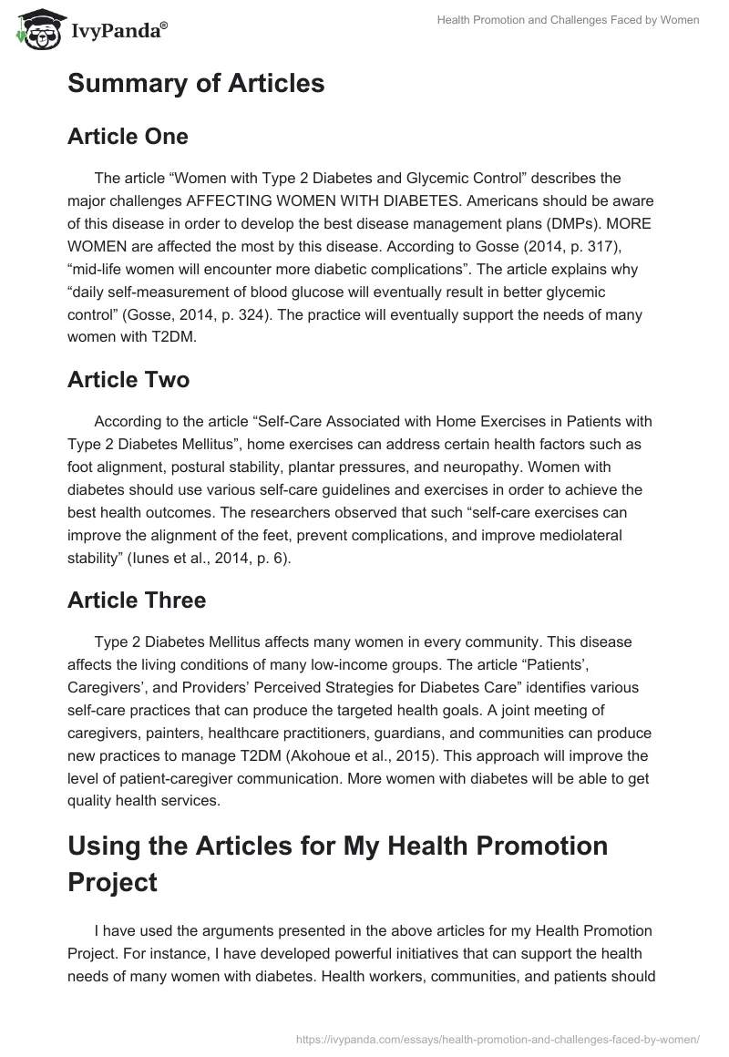 Health Promotion and Challenges Faced by Women. Page 2