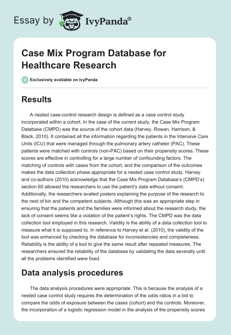 Case Mix Program Database for Healthcare Research. Page 1