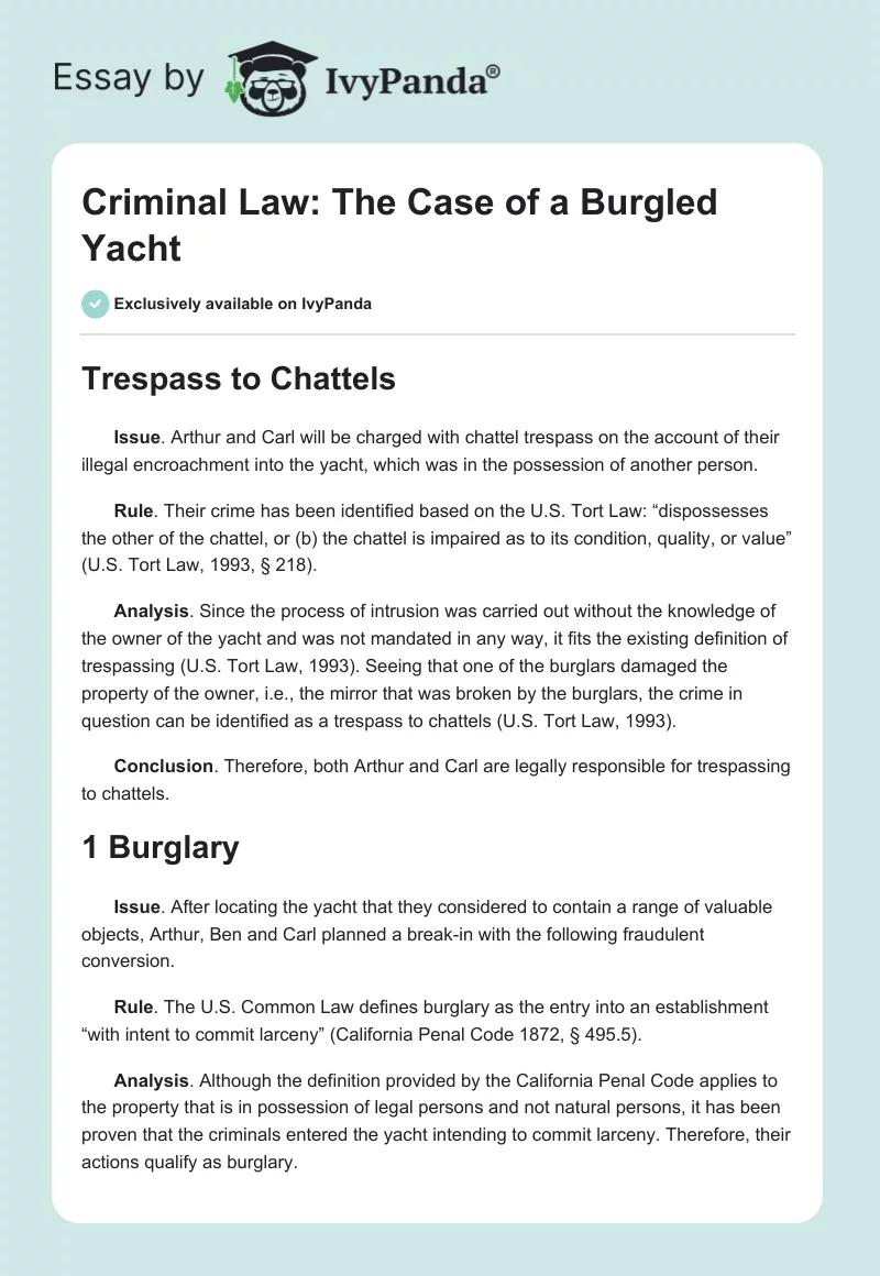 Criminal Law: The Case of a Burgled Yacht. Page 1