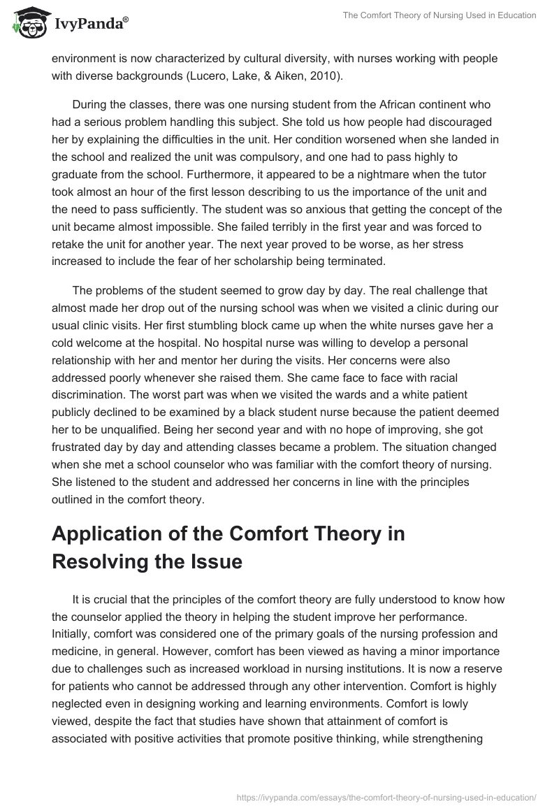 The Comfort Theory of Nursing Used in Education. Page 3