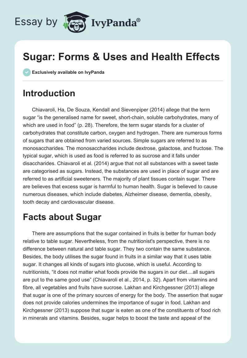 Sugar: Forms & Uses and Health Effects. Page 1
