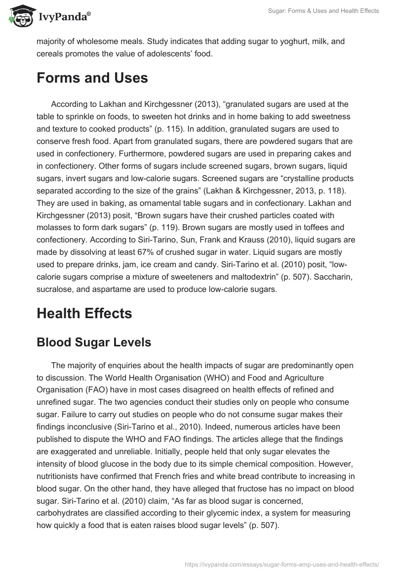 Sugar: Forms & Uses and Health Effects. Page 2