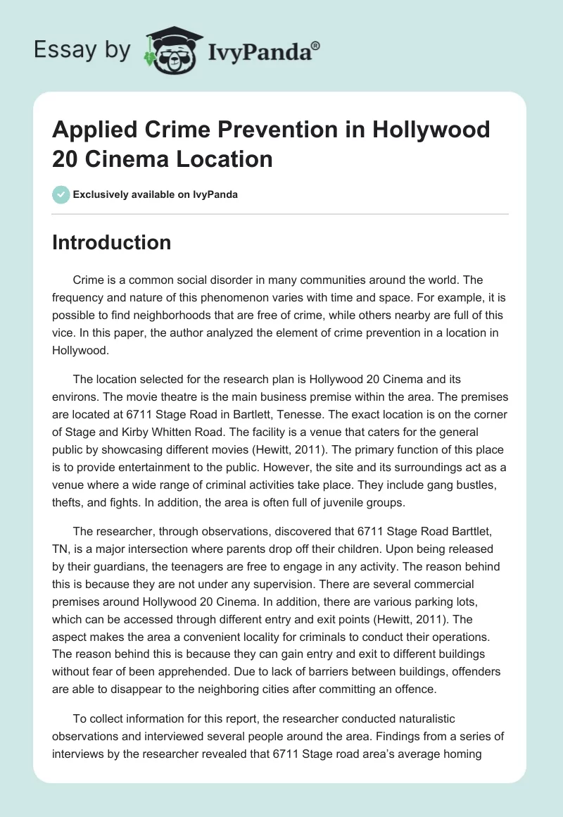 Applied Crime Prevention in Hollywood 20 Cinema Location. Page 1