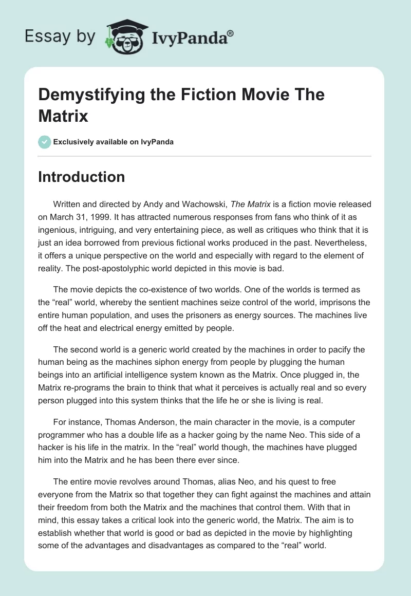 Demystifying the Fiction Movie "The Matrix". Page 1