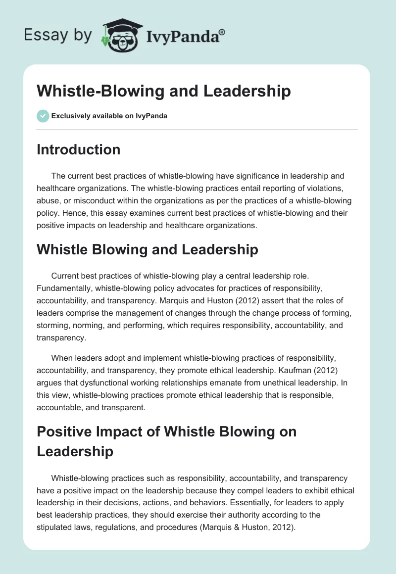 Whistle-Blowing and Leadership. Page 1