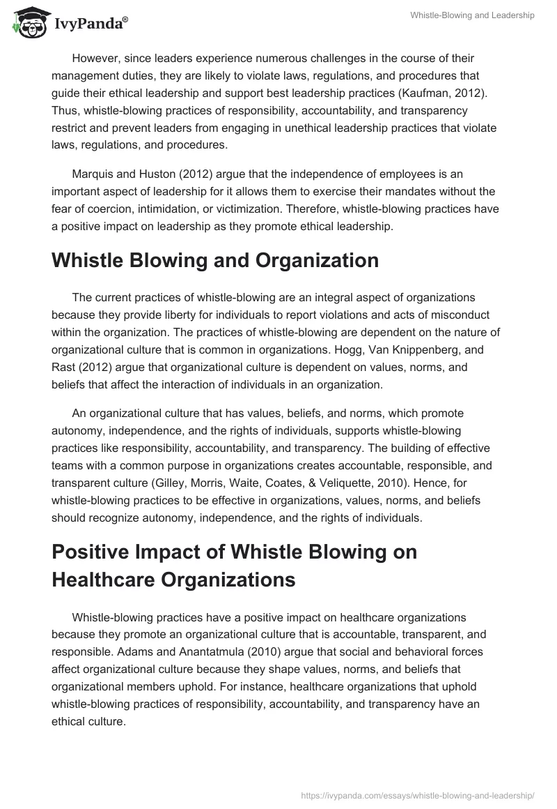 Whistle-Blowing and Leadership. Page 2