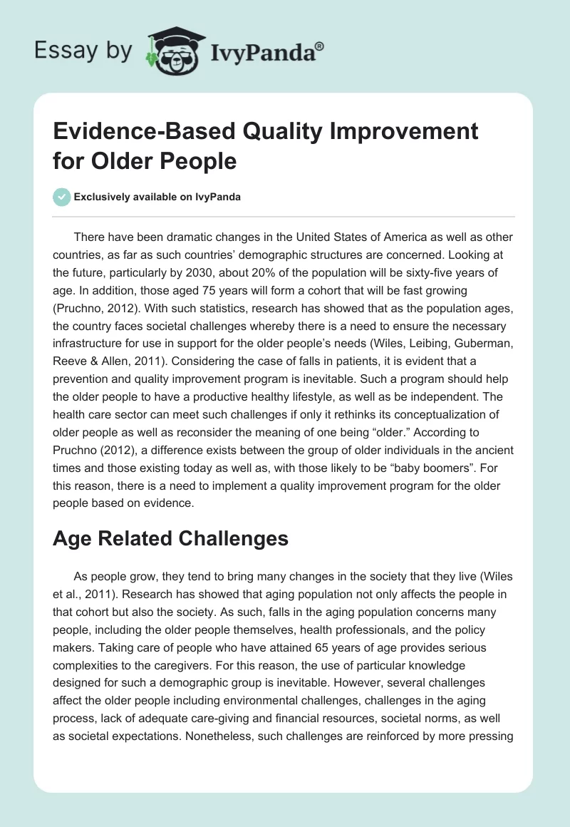 Evidence-Based Quality Improvement for Older People. Page 1