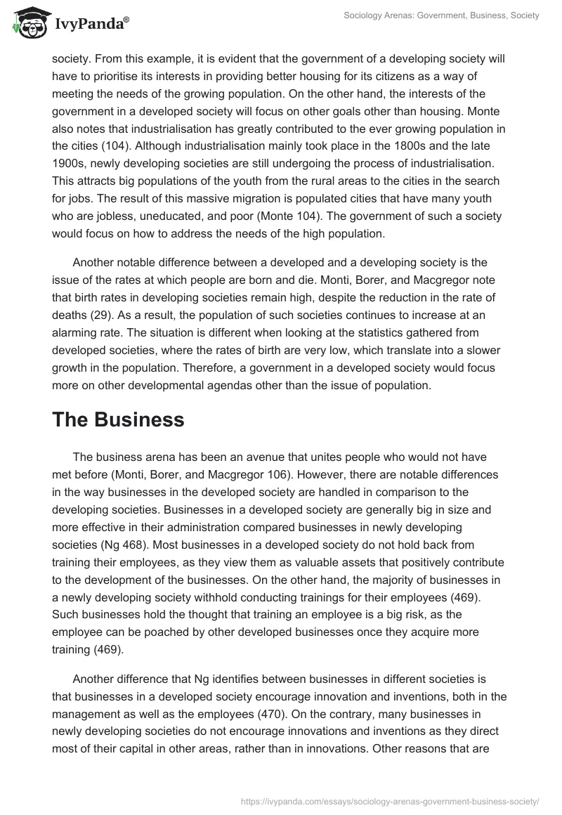 Sociology Arenas: Government, Business, Society. Page 2