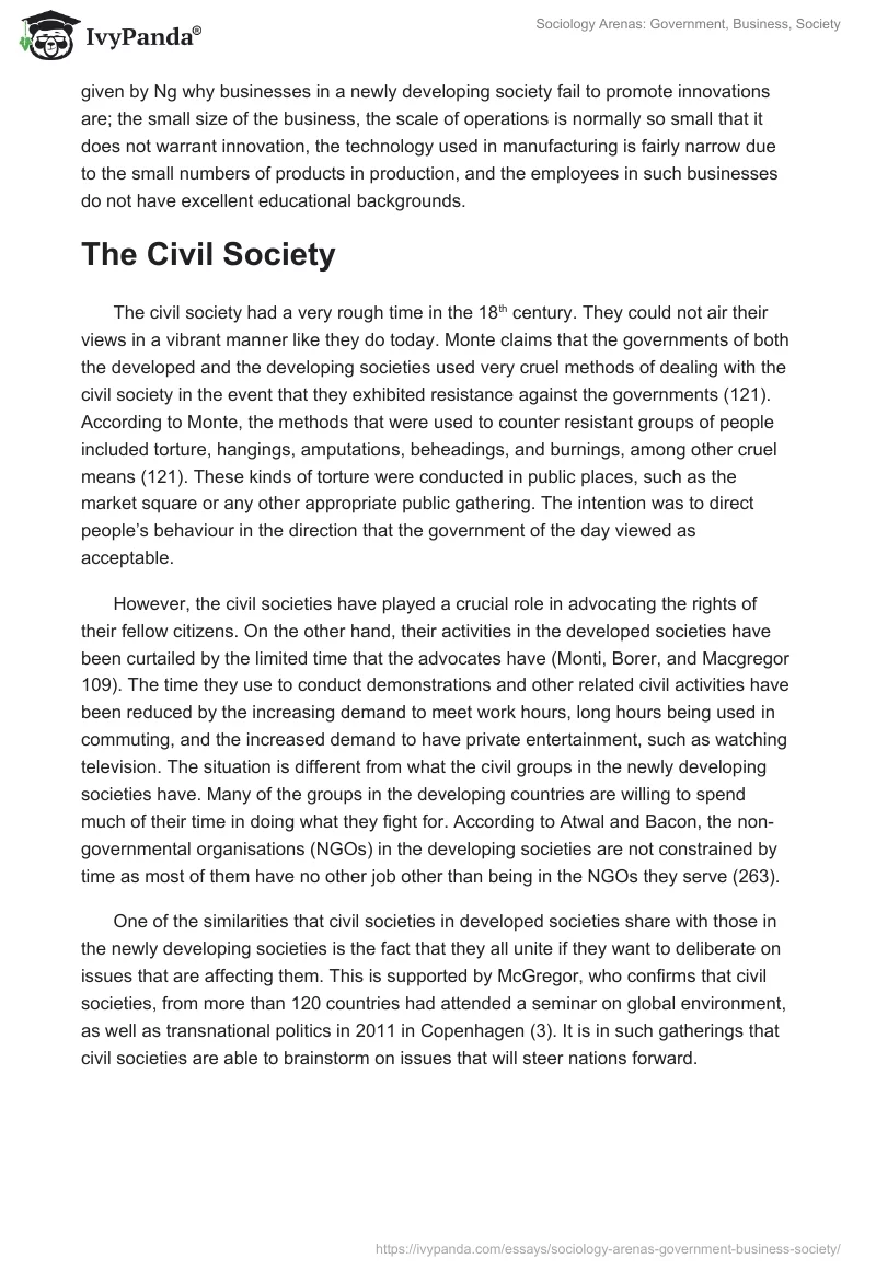 Sociology Arenas: Government, Business, Society. Page 3