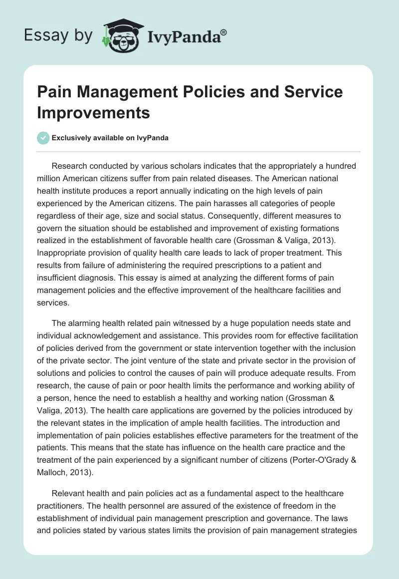 Pain Management Policies and Service Improvements. Page 1