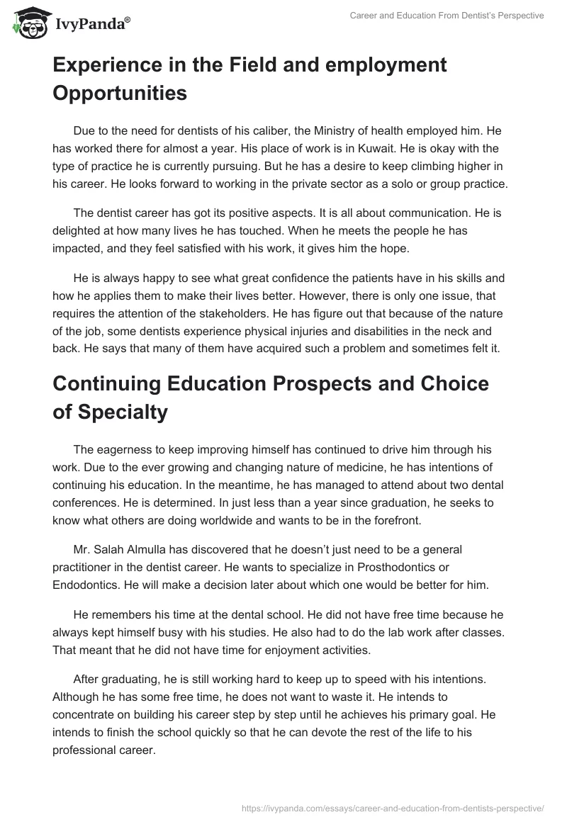 Career and Education From Dentist’s Perspective. Page 2