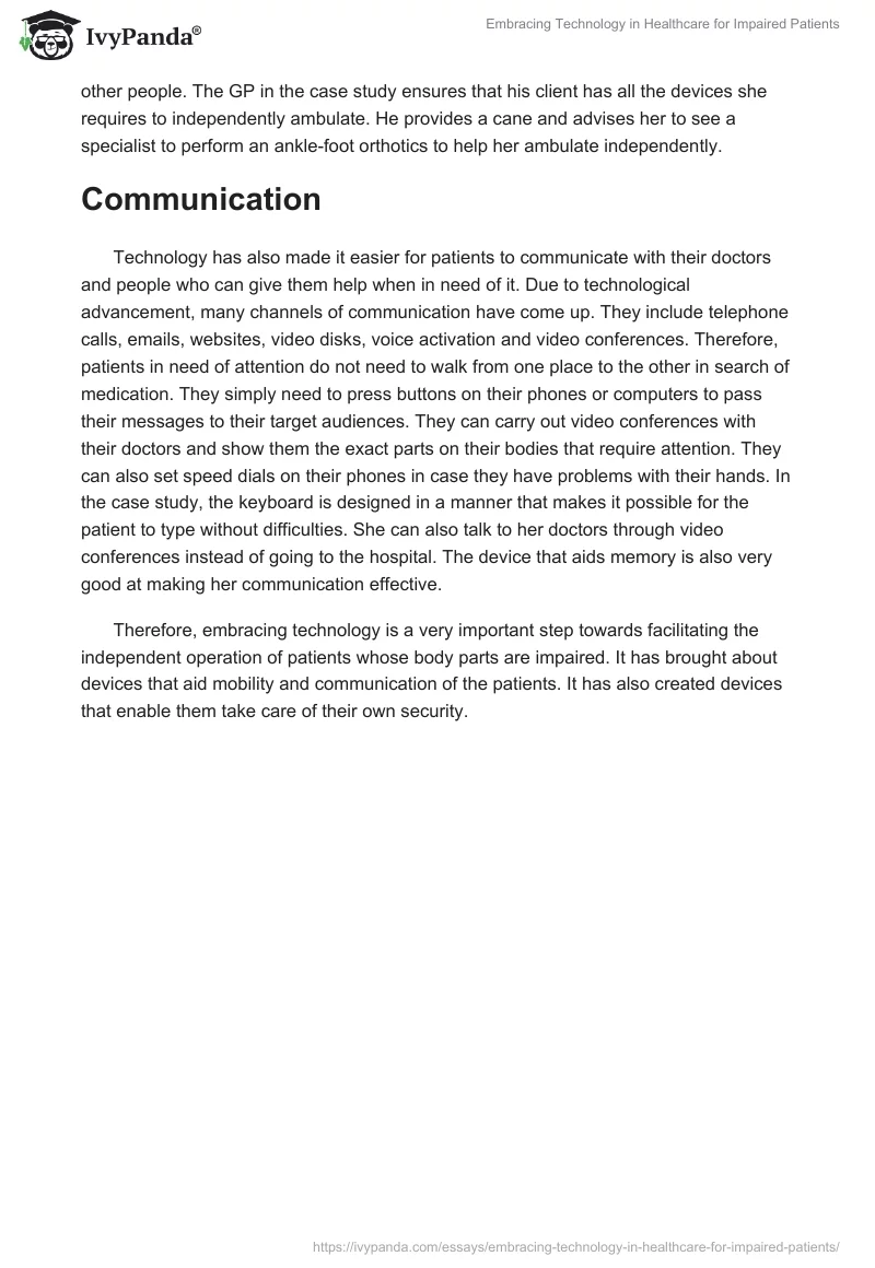 Embracing Technology in Healthcare for Impaired Patients. Page 2