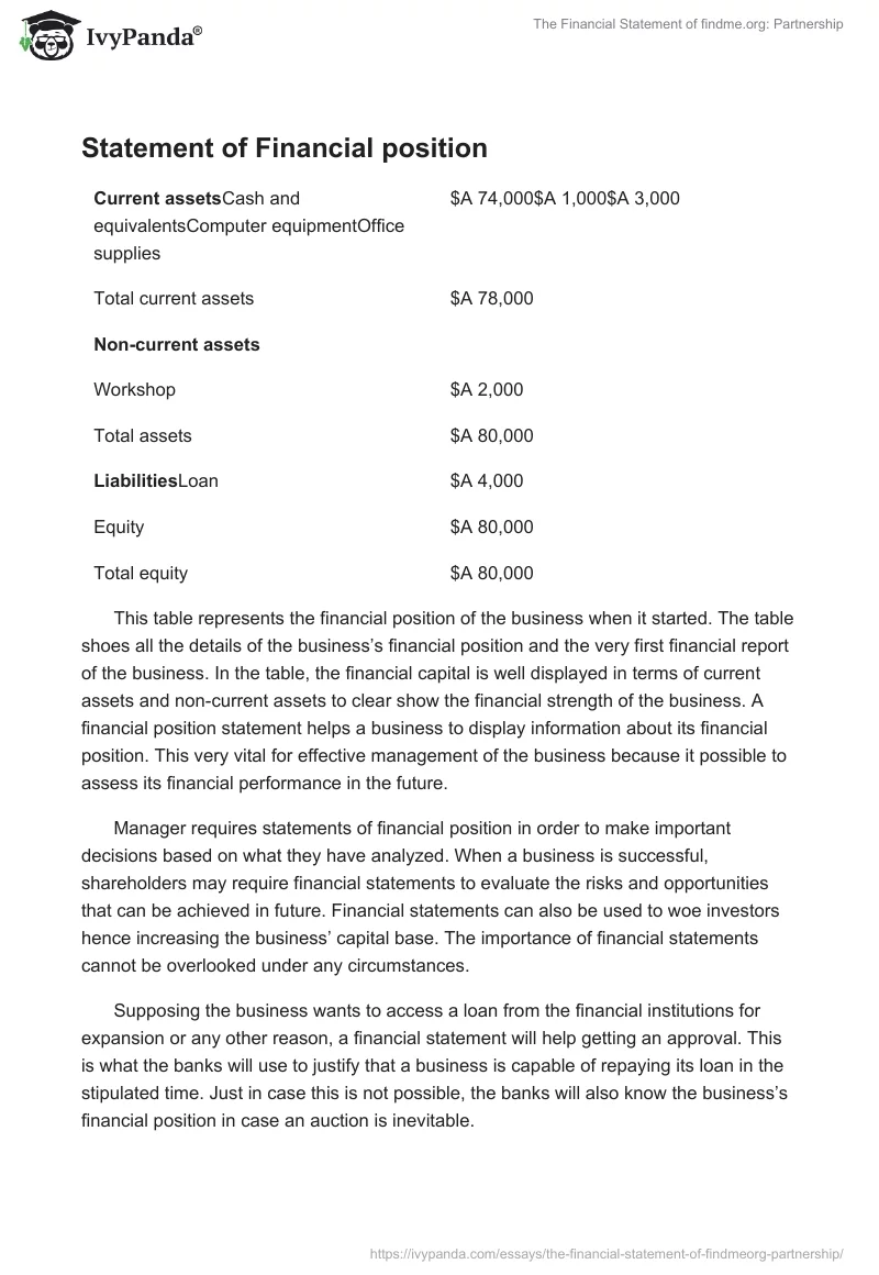 The Financial Statement of findme.org: Partnership. Page 5