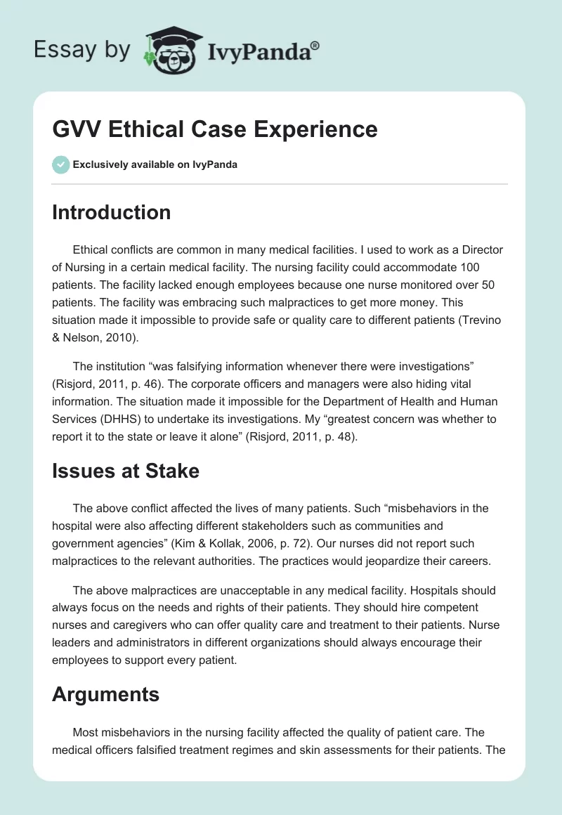 GVV Ethical Case Experience. Page 1