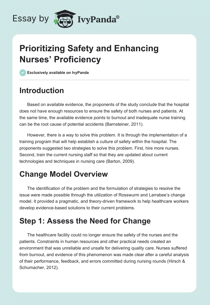 Prioritizing Safety and Enhancing Nurses’ Proficiency. Page 1