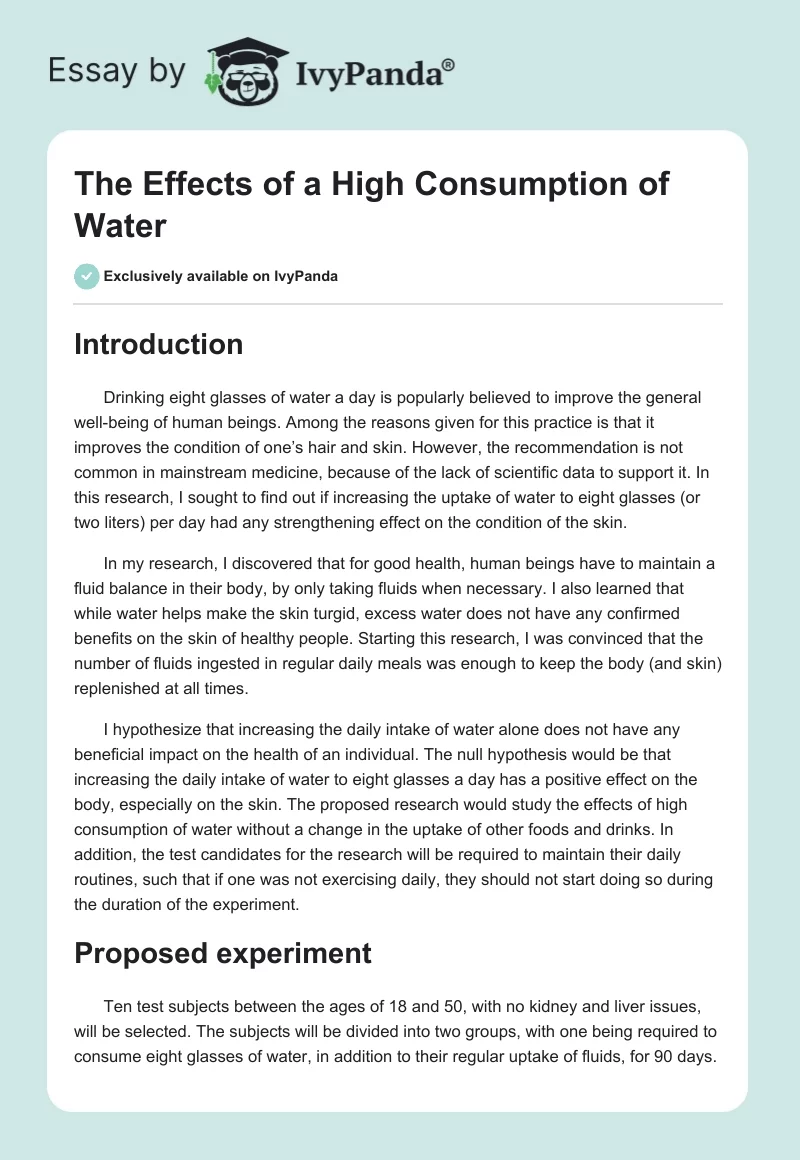 The Effects of a High Consumption of Water. Page 1