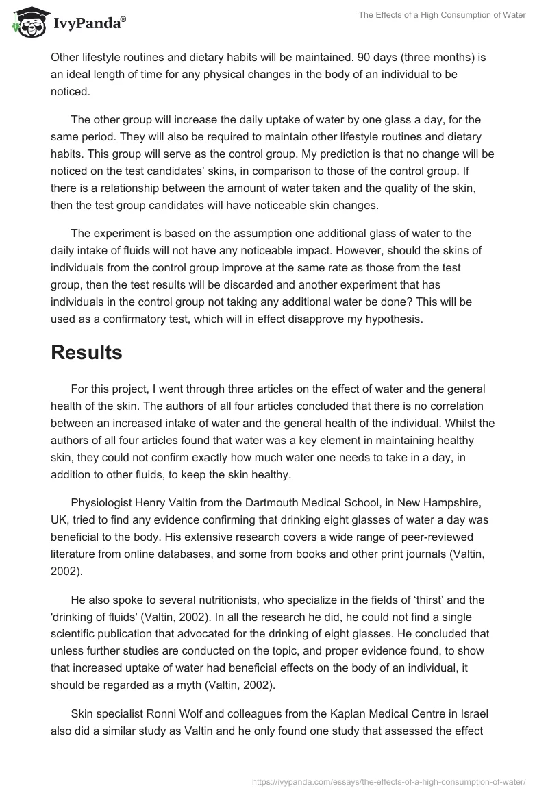The Effects of a High Consumption of Water. Page 2