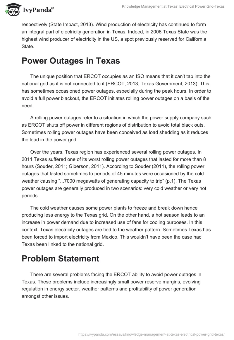 Knowledge Management at Texas’ Electrical Power Grid-Texas. Page 2
